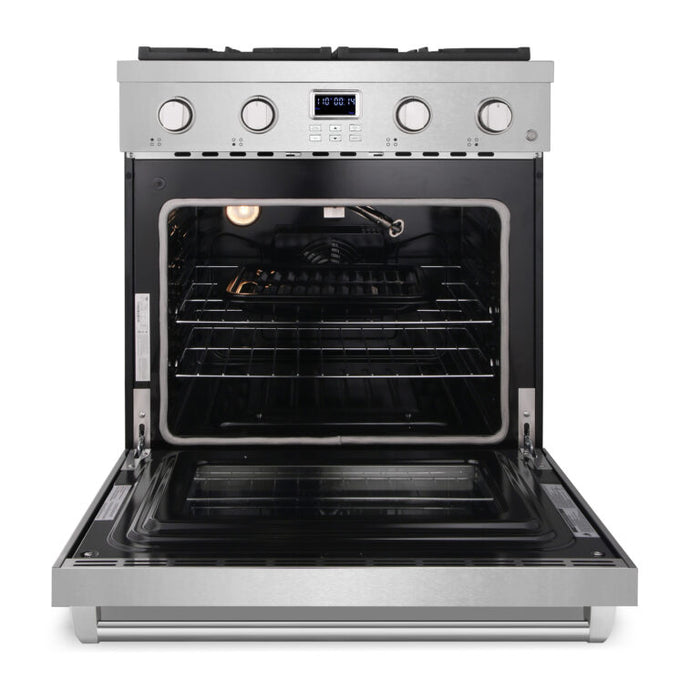 Cosmo 30 Inch Lumin Collection 4.8 Cu. Ft. Gas Stainless Steel Range with 4 Sealed Burners and Convection Oven - COS-GRC304KB Open