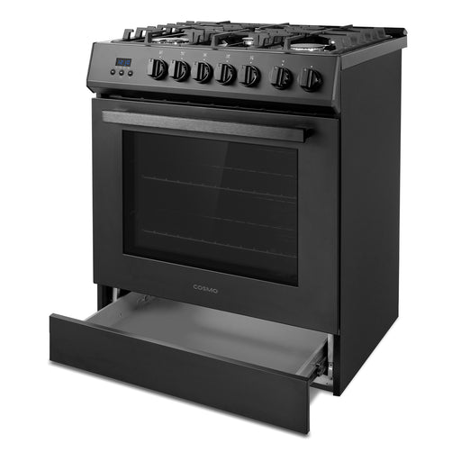 Cosmo 30 Inch Nebula Collection 5.0 Cu. Ft. Gas Matte Black Range with 5 Burners, Rapid Convection Oven and Cast Iron Grates - COS-305AGC-BK Drawer