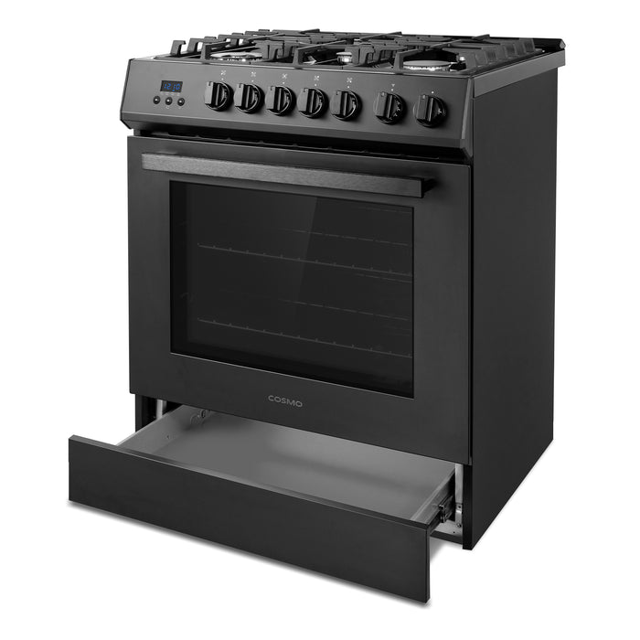Cosmo 30 Inch Nebula Collection 5.0 Cu. Ft. Gas Matte Black Range with 5 Burners, Rapid Convection Oven and Cast Iron Grates - COS-305AGC-BK Drawer
