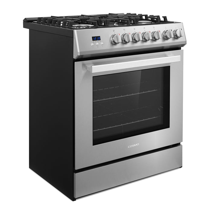 Cosmo 30 Inch Professional Style 5.0 Cu. Ft. Single Oven Gas Stainless Steel Range with 5 Burner Cooktop and Heavy Duty Cast Iron Grates - COS-305AGC Side