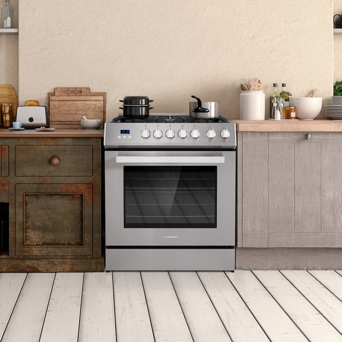 Cosmo 30 Inch Professional Style 5.0 Cu. Ft. Single Oven Gas Stainless Steel Range with 5 Burner Cooktop and Heavy Duty Cast Iron Grates - COS-305AGC Attached