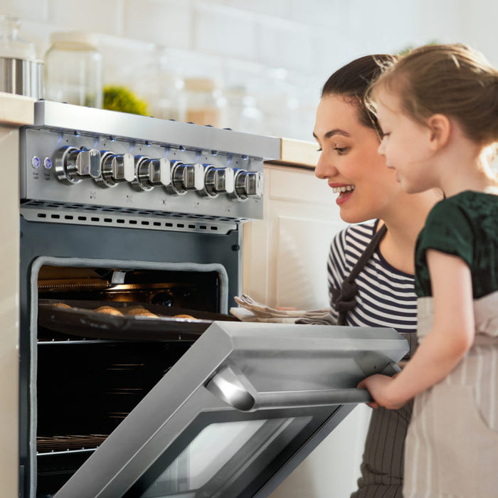 Cosmo 30 Inch Slide-In Freestanding Gas Stainless Steel Range with 5 Sealed Burners, Cast Iron Grates, 4.5 Cu. Ft. Capacity Convection Oven - COS-EPGR304 Attached