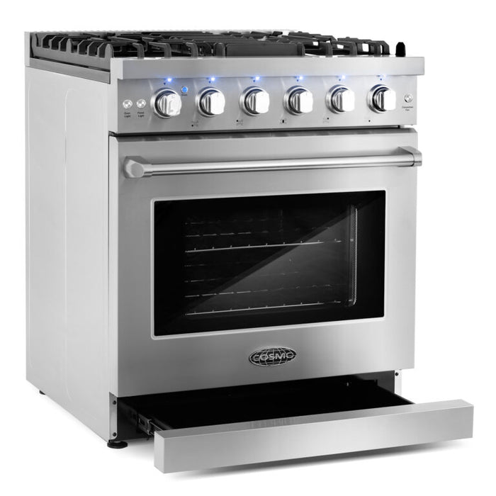 Cosmo 30 Inch Slide-In Freestanding Gas Stainless Steel Range with 5 Sealed Burners, Cast Iron Grates, 4.5 Cu. Ft. Capacity Convection Oven - COS-EPGR304 Drawer