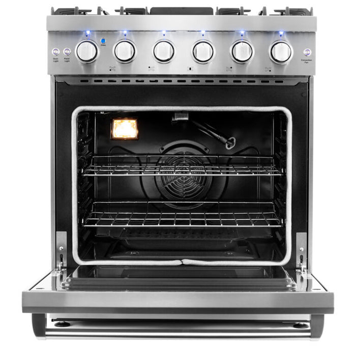 Cosmo 30 Inch Slide-In Freestanding Gas Stainless Steel Range with 5 Sealed Burners, Cast Iron Grates, 4.5 Cu. Ft. Capacity Convection Oven - COS-EPGR304 Open