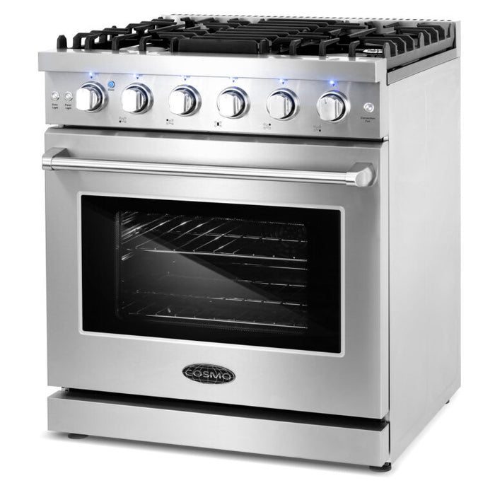Cosmo 30 Inch Slide-In Freestanding Gas Stainless Steel Range with 5 Sealed Burners, Cast Iron Grates, 4.5 Cu. Ft. Capacity Convection Oven - COS-EPGR304 Side