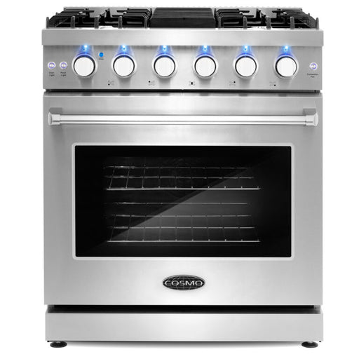Cosmo 30 Inch Slide-In Freestanding Gas Stainless Steel Range with 5 Sealed Burners, Cast Iron Grates, 4.5 Cu. Ft. Capacity Convection Oven - COS-EPGR304 front