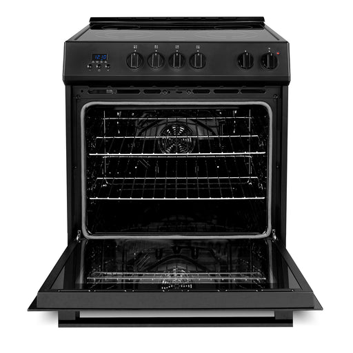 Cosmo 30 Inch Stellar Collection 5.0 Cu. Ft. Electric Matte Black Range with 4 Burner Glass Cooktop and Convection Oven - COS-ERD304K-BK OPen
