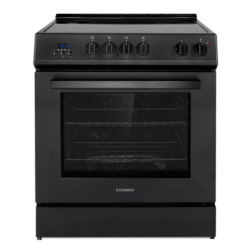 Cosmo 30 Inch Stellar Collection 5.0 Cu. Ft. Electric Matte Black Range with 4 Burner Glass Cooktop and Convection Oven - COS-ERD304K-BK Main