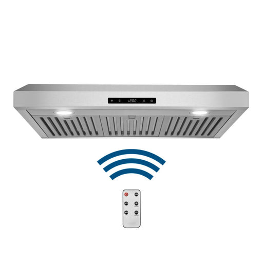 Cosmo 30 Inch Under Cabinet Stainless Steel Range Hood with Digital Touch Controls, 3-Speed Fan, LED Lights and Permanent Filters - COS-KS6U30 Front