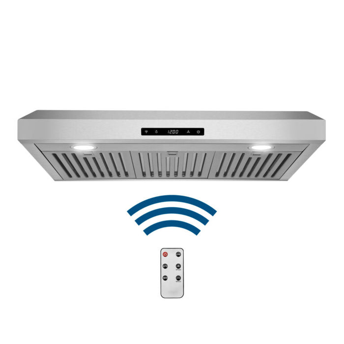 Cosmo 30 Inch Under Cabinet Stainless Steel Range Hood with Digital Touch Controls, 3-Speed Fan, LED Lights and Permanent Filters - COS-KS6U30 Front