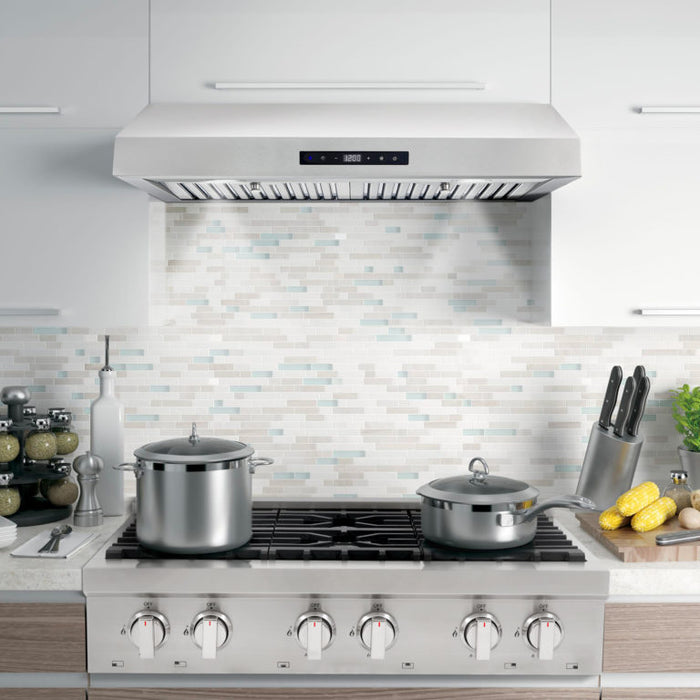 Cosmo 30 Inch Under Cabinet Stainless Steel Range Hood with LED Light, 380 CFM, Permanent Filter and Convertible from Ducted to Ductless - UMC30 Attached