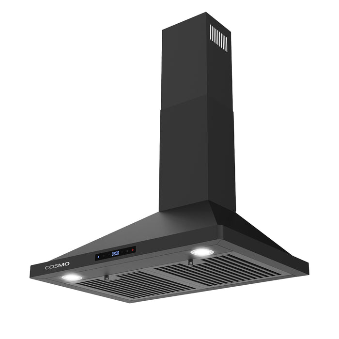 Cosmo 30 Inch Vista Collection 380 CFM Ducted Wall Mount Matte Black Range Hood with Touch Controls and LED Lights - COS-63175S-BK Side