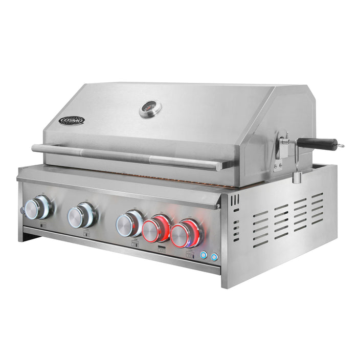 Cosmo 32 Inch Built In Propane Gas Stainless Steel Grill with 5 Burners, Infrared Rotisserie and Knob LED Lighting - COS-BGGN325K Side