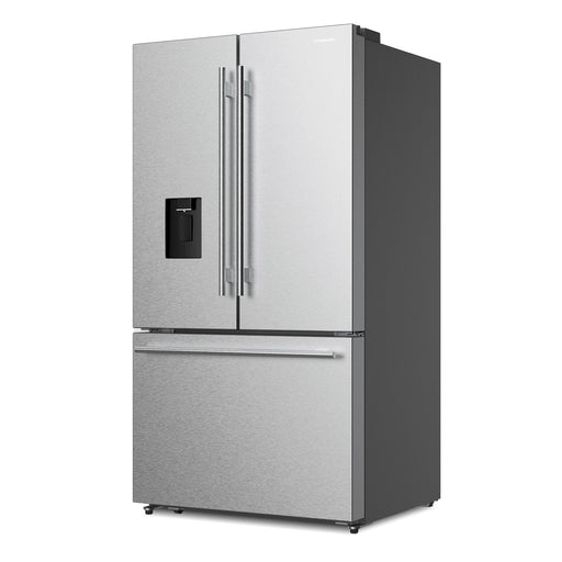 Cosmo 36 Inch 3-Door French Door Stainless Steel Refrigerator with Water Dispenser, Ice Maker, Counter Depth and 22.4 Cu. Ft. Capacity - COS-FDR223GWSS Side