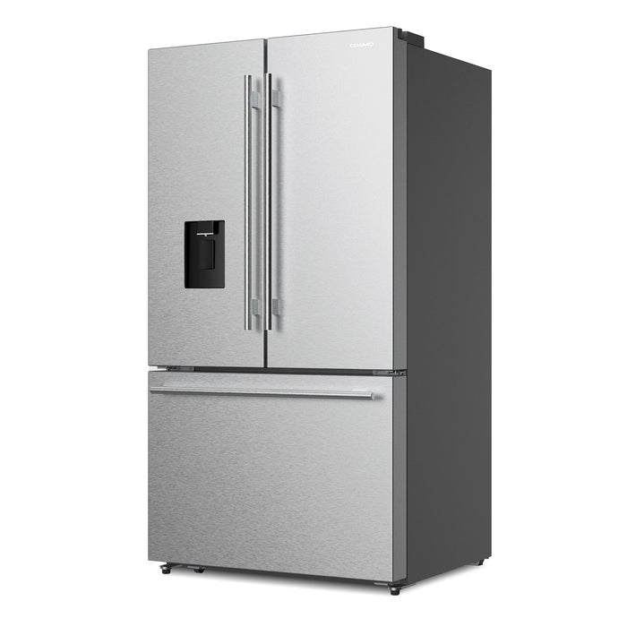 Cosmo 36 Inch 3-Door French Door Stainless Steel Refrigerator with Water Dispenser, Ice Maker, Counter Depth and 22.4 Cu. Ft. Capacity - COS-FDR223GWSS Side