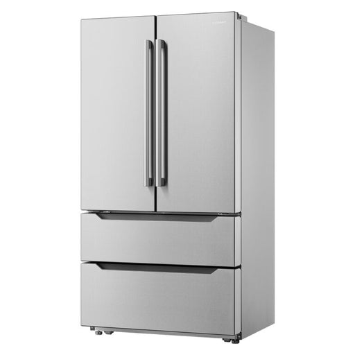 Cosmo 36 Inch 4 Door French Door Built In Refrigerator 22.5 Cu. Ft. with Stainless Steel Pull Handle and Counter Depth Side