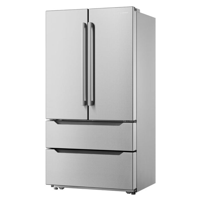 Cosmo 36 Inch 4 Door French Door Built In Refrigerator 22.5 Cu. Ft. with Stainless Steel Pull Handle and Counter Depth Side