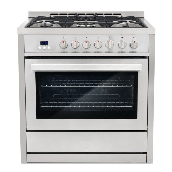 Cosmo 36 Inch Commercial Style 3.8 Cu. Ft. Single Oven Dual Fuel Stainless Steel Range with 8 Function Convection Oven - F965NF Front