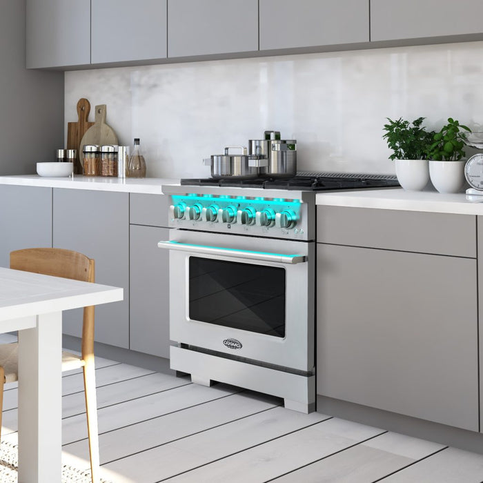 Cosmo 36 Inch Commercial Style 4.5 Cu. Ft. Gas Stainless Steel Range with 6 Italian Burners and Heavy Duty Cast Iron Grates - COS-GRP366 Attached