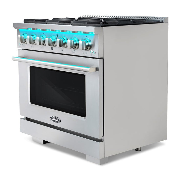 Cosmo 36 Inch Commercial Style 4.5 Cu. Ft. Gas Stainless Steel Range with 6 Italian Burners and Heavy Duty Cast Iron Grates - COS-GRP366 Side
