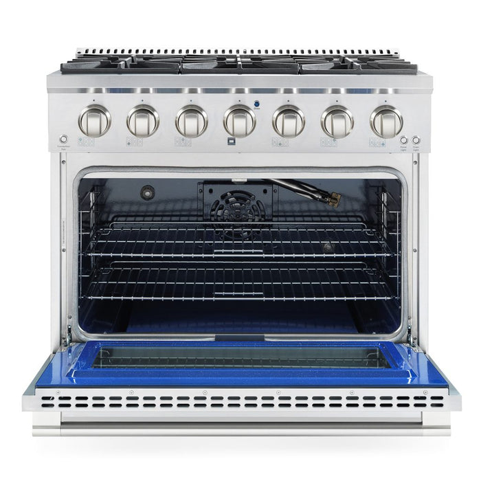 Cosmo 36 Inch Commercial Style 4.5 Cu. Ft. Gas Stainless Steel Range with 6 Italian Burners and Heavy Duty Cast Iron Grates - COS-GRP366 Open