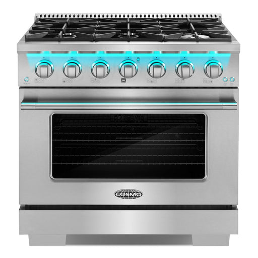 Cosmo 36 Inch Commercial Style 4.5 Cu. Ft. Gas Stainless Steel Range with 6 Italian Burners and Heavy Duty Cast Iron Grates - COS-GRP366 Front