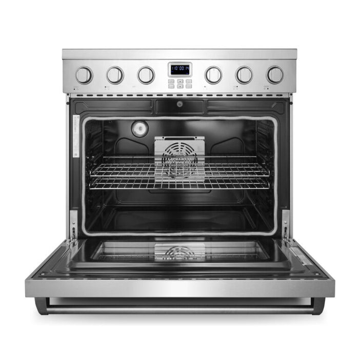 Cosmo 36 Inch Commercial Style 6.0 Cu. Ft. Electric Stainless Steel Range with 5 Burner Glass Cooktop and Convection Oven - COS-ERC365KBD Open