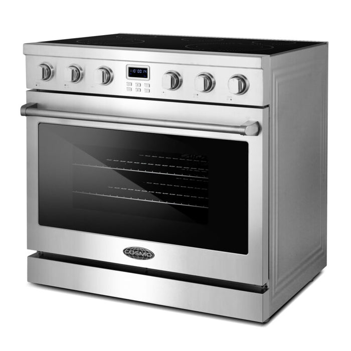 Cosmo 36 Inch Commercial Style 6.0 Cu. Ft. Electric Stainless Steel Range with 5 Burner Glass Cooktop and Convection Oven - COS-ERC365KBD Side