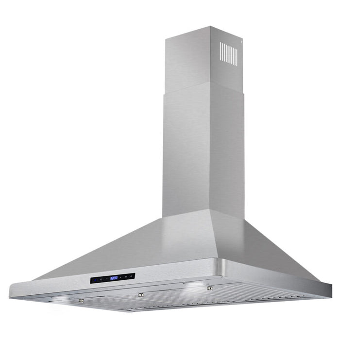 Cosmo 36 Inch Ducted Wall Mount Stainless Steel Range Hood with Touch Controls, LED Lighting and Permanent Filters - COS-63190S Side