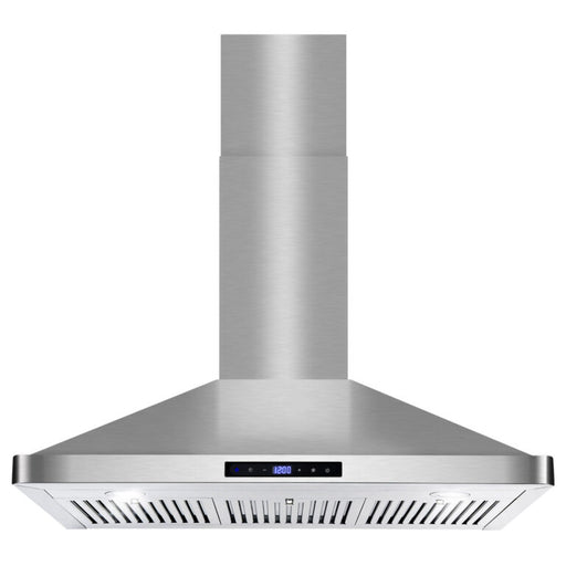 Cosmo 36 Inch Ducted Wall Mount Stainless Steel Range Hood with Touch Controls, LED Lighting and Permanent Filters - COS-63190S Front