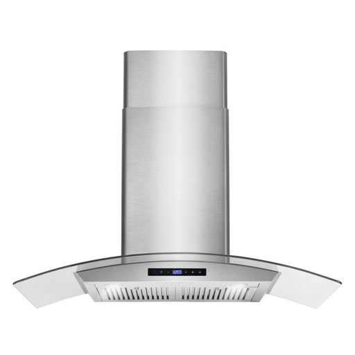 Cosmo 36 Inch Ducted Wall Mount Stainless Steel Range Hood with Touch Controls, LED Lighting and Permanent Filters Front