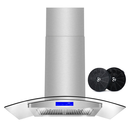 Cosmo 36 Inch Ductless Island Stainless Steel Range Hood with LED Lighting and Carbon Filter Kit for Recirculating - COS-668ICS900-DL Front