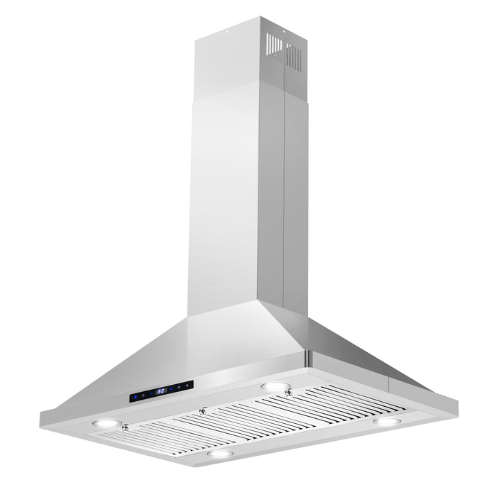 Cosmo 36 Inch Ductless Island Stainless Steel Range Hood with Soft Touch Controls, LED Lights, and Permanent Filters - COS-63ISS90-DL Side
