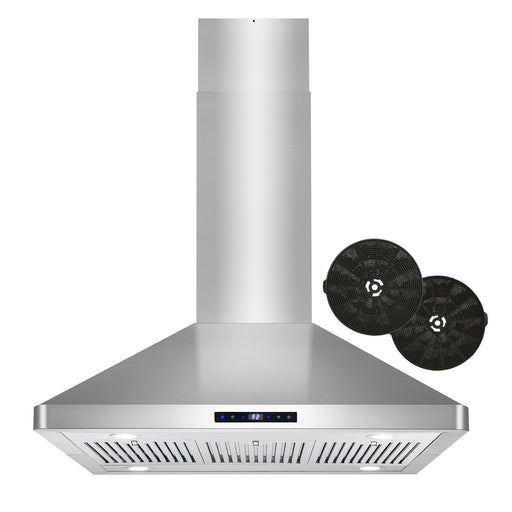 Cosmo 36 Inch Ductless Island Stainless Steel Range Hood with Soft Touch Controls, LED Lights, and Permanent Filters - COS-63ISS90-DL Front