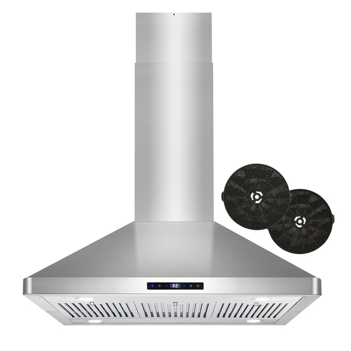Cosmo 36 Inch Ductless Island Stainless Steel Range Hood with Soft Touch Controls, LED Lights, and Permanent Filters - COS-63ISS90-DL Front