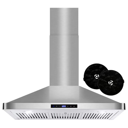 Cosmo 36 Inch Ductless Wall Mount Stainless Steel Range Hood with LED Lighting and Carbon Filter Kit for Recirculating - COS-63190S-DL Front