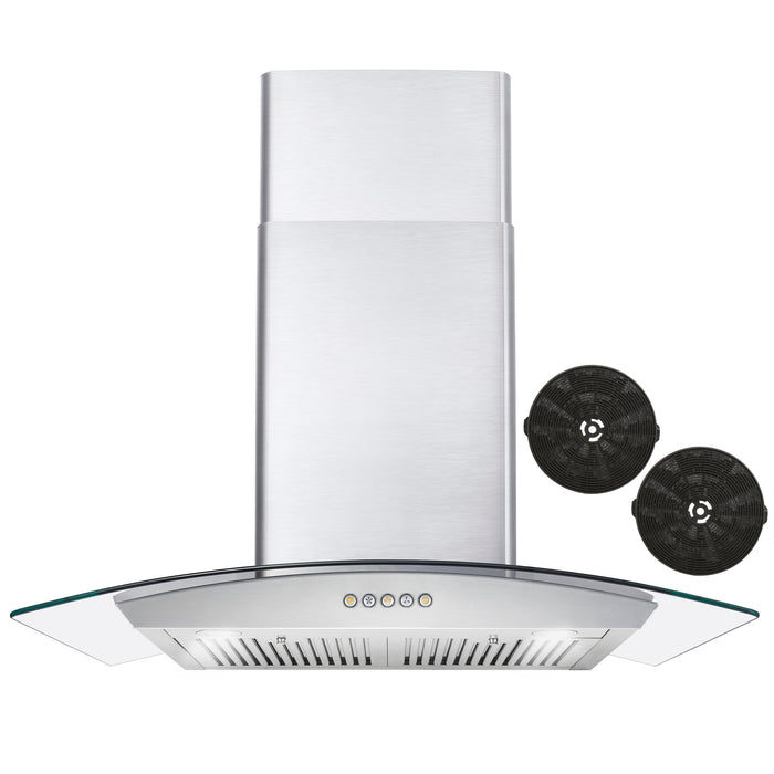 Cosmo 36 Inch Ductless Wall Mount Stainless Steel Range Hood with LED Lighting and Carbon Filter Kit for Recirculating - COS-668A900-DL Front