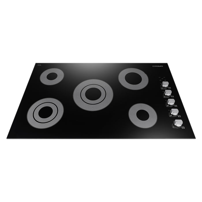 Cosmo 36 Inch Electric Ceramic Glass Cooktop with 5 Burners, Dual Zone Elements, Hot Surface Indicator Light and Control Knobs - COS-365ECC Front