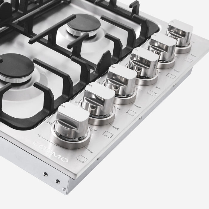 Cosmo 36 Inch Gas Stainless Steel Cooktop with 6 Italian Made Burners - COS-DIC366 Knobs