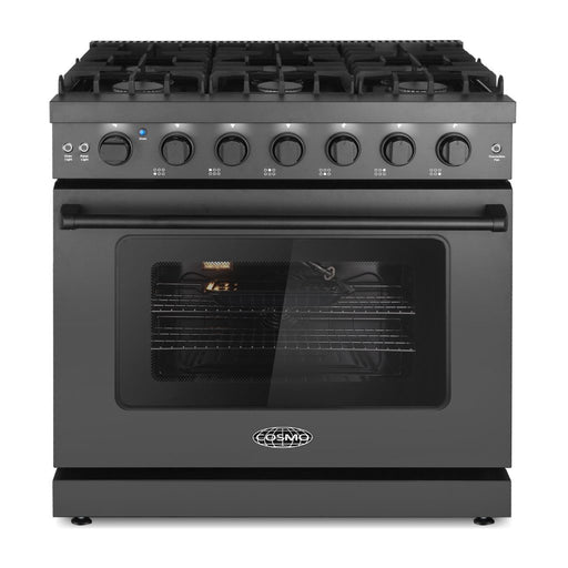 Cosmo 36 Inch Haven Collection 6.0 Cu. Ft. Gas Matte Black Range with 6 Burners, Convection Oven, Knob LEDs and Storage Drawer - COS-EPGR366-BK Main