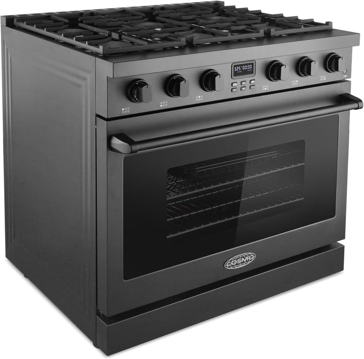 Cosmo 36 Inch Lumin Collection 6.0 Cu. Ft. Gas Matte Black Range with 6 Sealed Burners and Convection Oven - COS-GRC366KB-BKc Side