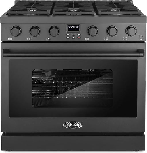Cosmo 36 Inch Lumin Collection 6.0 Cu. Ft. Gas Matte Black Range with 6 Sealed Burners and Convection Oven - COS-GRC366KB-BK Main