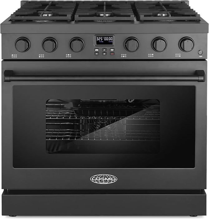 Cosmo 36 Inch Lumin Collection 6.0 Cu. Ft. Gas Matte Black Range with 6 Sealed Burners and Convection Oven - COS-GRC366KB-BK Main