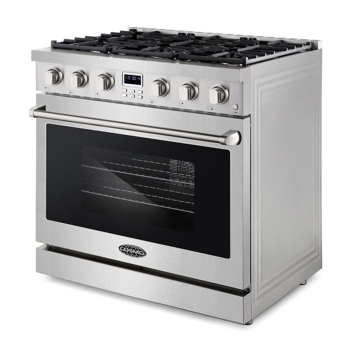 Cosmo 36 Inch Lumin Collection 6.0 Cu. Ft. Gas Stainless Steel Range with 6 Sealed Burners and Convection Oven - COS-GRC366KB Side