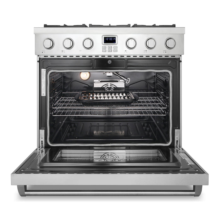 Cosmo 36 Inch Lumin Collection 6.0 Cu. Ft. Gas Stainless Steel Range with 6 Sealed Burners and Convection Oven - COS-GRC366KB Open