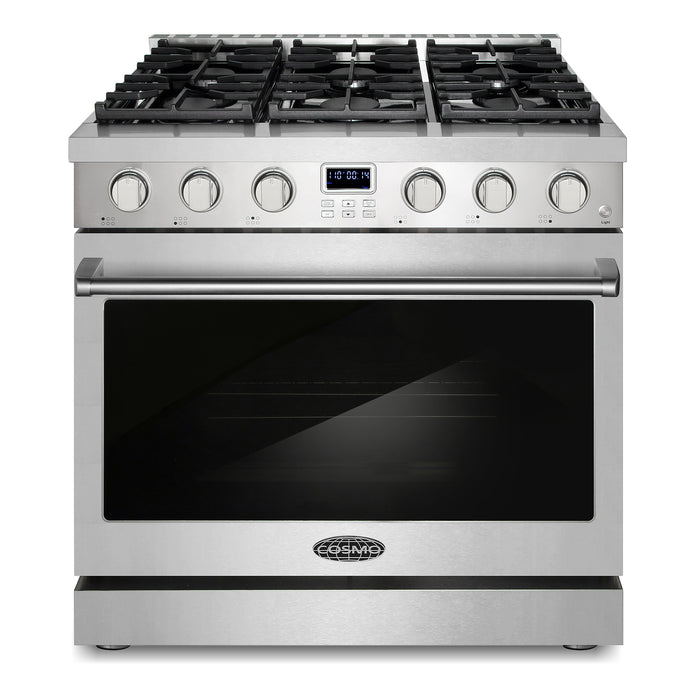 Cosmo 36 Inch Lumin Collection 6.0 Cu. Ft. Gas Stainless Steel Range with 6 Sealed Burners and Convection Oven - COS-GRC366KB Main