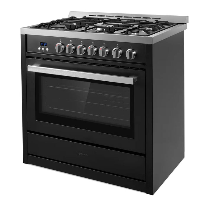 Cosmo 36 Inch Nebula Collection 3.8 Cu. Ft. Gas Matte Black Range with 5 Burners, Rapid Convection Oven and Cast Iron Grates - COS-965AGC-BKS Side