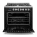 Cosmo 36 Inch Nebula Collection 3.8 Cu. Ft. Gas Matte Black Range with 5 Burners, Rapid Convection Ovena and Cast Iron Grates - COS-965AGFC-BKS Open