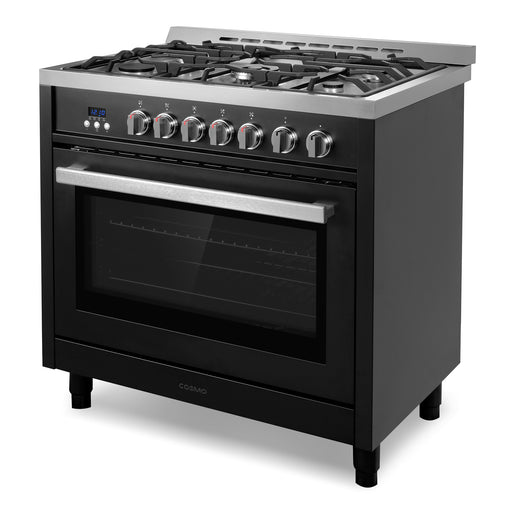 Cosmo 36 Inch Nebula Collection 3.8 Cu. Ft. Gas Matte Black Range with 5 Burners, Rapid Convection Ovena and Cast Iron Grates - COS-965AGFC-BKS Side