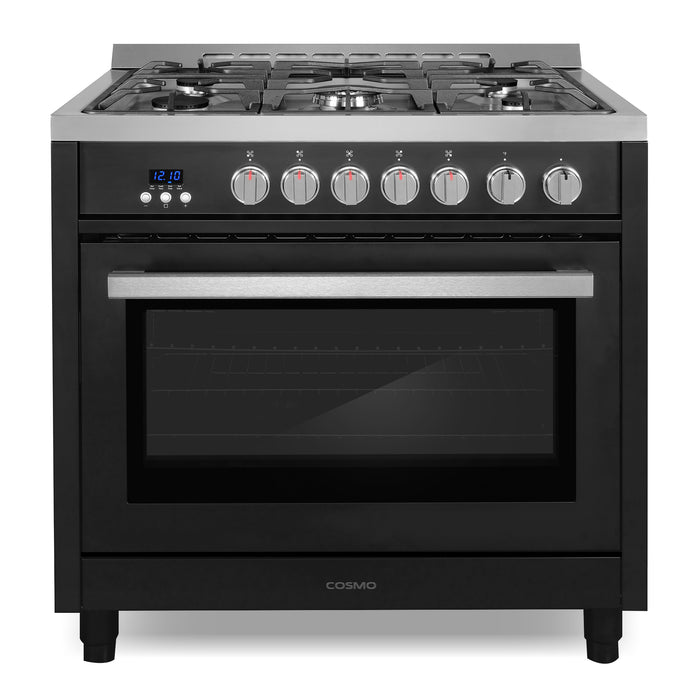 Cosmo 36 Inch Nebula Collection 3.8 Cu. Ft. Gas Matte Black Range with 5 Burners, Rapid Convection Ovena and Cast Iron Grates - COS-965AGFC-BKS Main